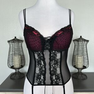 Victoria’s Secret Black‎ And Pink Lace Garter Corset Bustier Size 34C